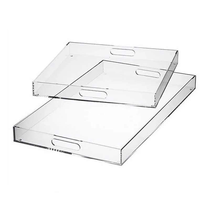 Factory Directly Sales Clear Rectangle Acrylic Trays with Handle Wholesale