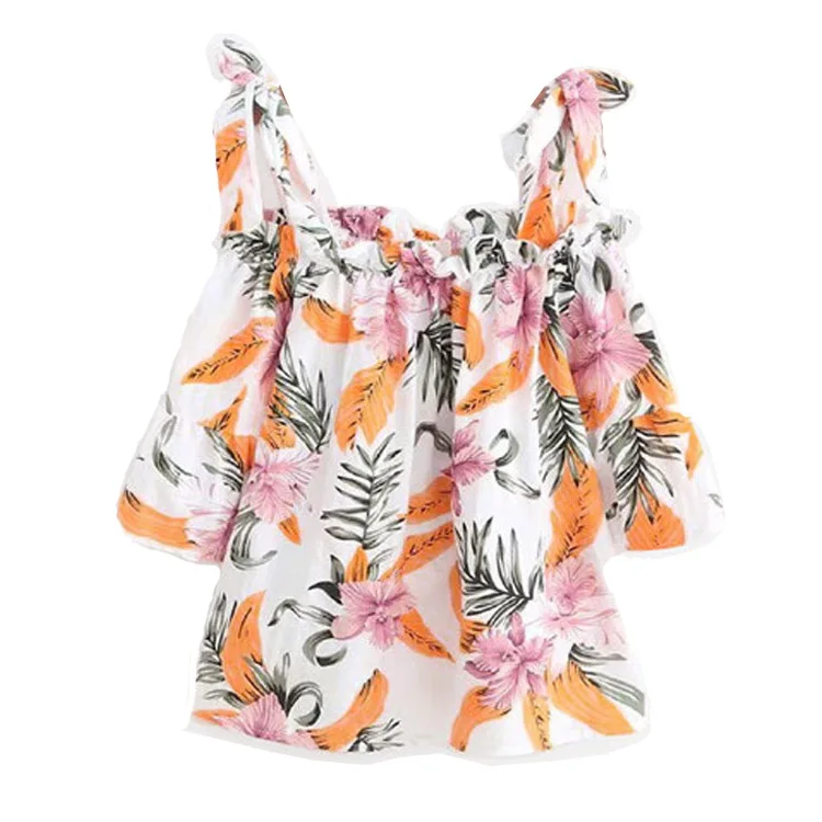 
Summer Wear Sexy Women Silk Sleeveless Print Florals Blouse 