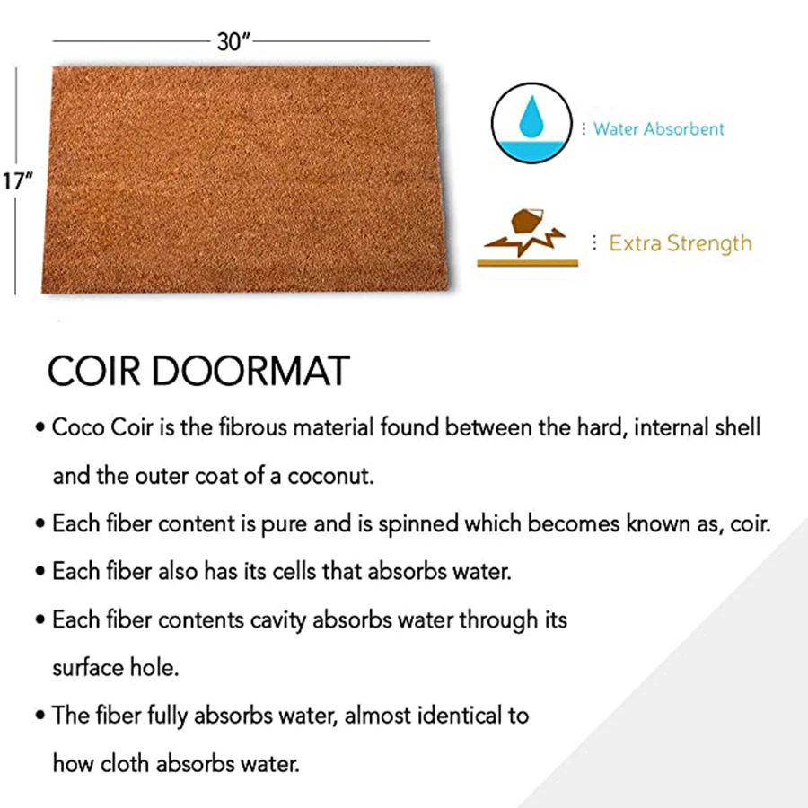 
Coco Coir Door Mat with Heavy Duty Backing, Natural Doormat, 17
