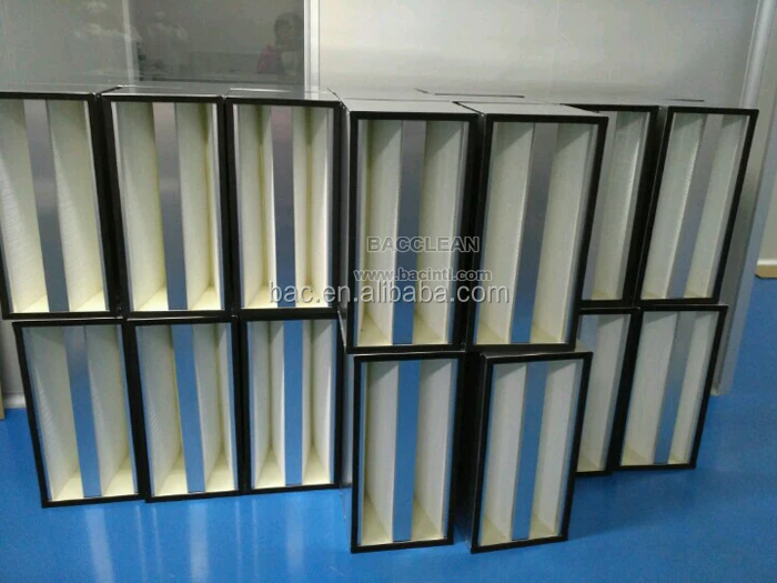H14 V Bank Air Filter Big Airflow Stainless Steel Galvanized Frame Box Type Cleanroom HEPA Filter