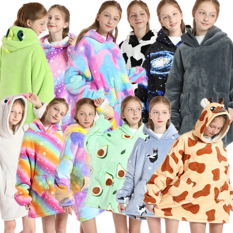 Custom Super Soft Warm Comfy Plush Winter Blanket Hoodie Fleece Sherpa Hooded Adult and Kids Wearable Blankets