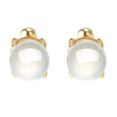 Inlay Jade Pearl Earring Setting 925 Sterling Silver Blank Stud Earring Base for Jewelry Making