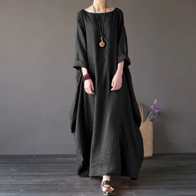 3xl 4xl 5xl Хлопок Женское Макси платье больших размеров для лета и осени свободные белье с длинными рукавами белого красного синего цветов платья в богемном