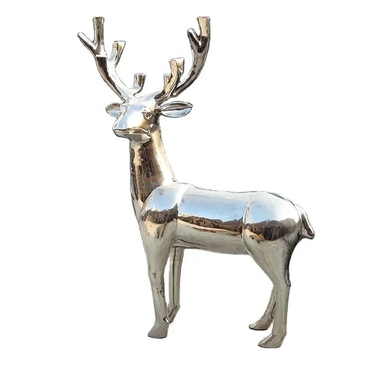 Outdoor garden deer polishing stainless steel animal sculpture
