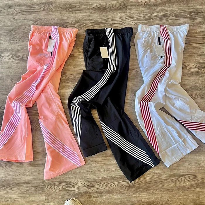 Huili Supplier Customized Striped Tape Side Wide Leg Sporty Pants Men Y2K Streetwear Nylon Track Pants Straight Leg Sweatpants