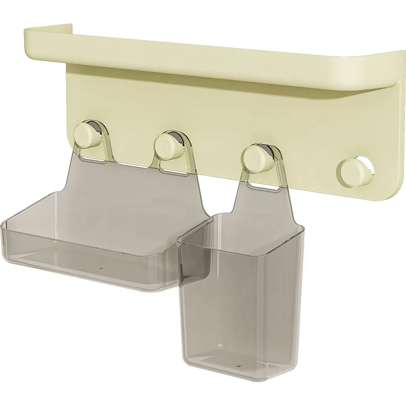 Modern Design Wholesale Plastic Adhesive Wall Hanger Rack Hole-Free Hanging Storage Shelf Home Use Kitchen Bathroom Living Room