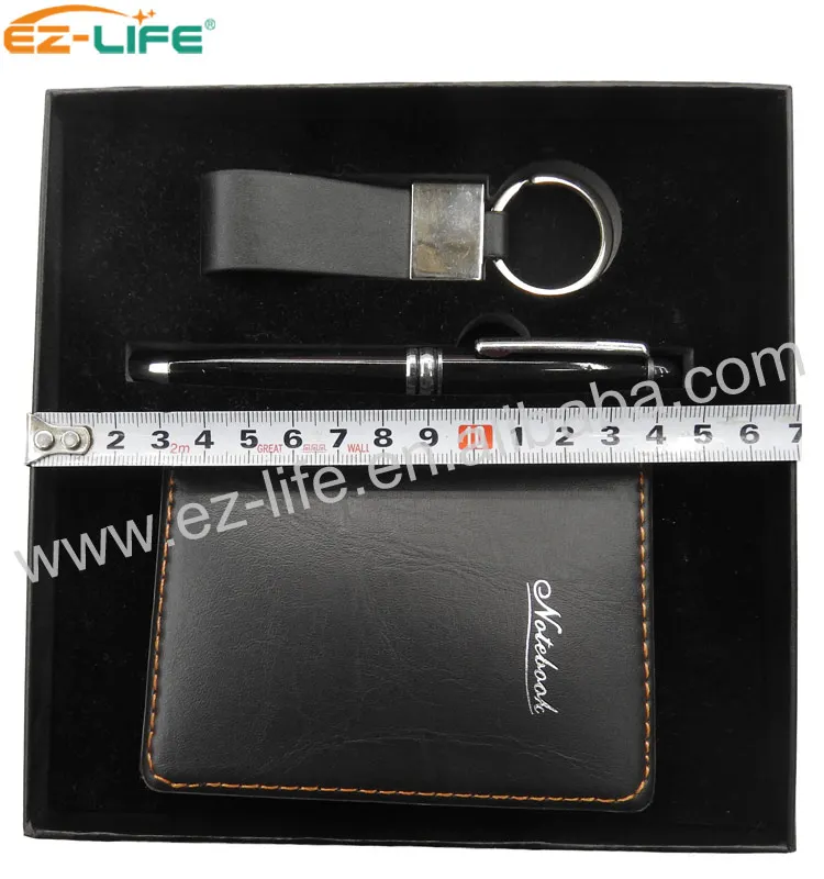 School Supplies Leather Keychain Car Promotion Pen And Custom Notebook