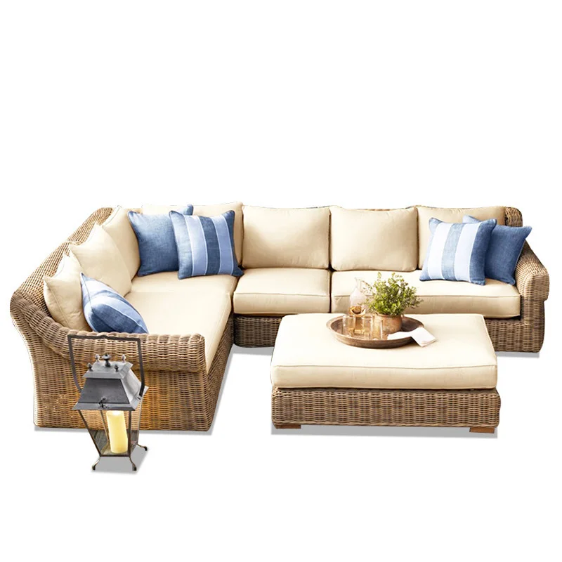 
JS HD731 New design outdoor leisure living room rattan sofa combination garden rattan chair furniture balcony round rattan sofa 