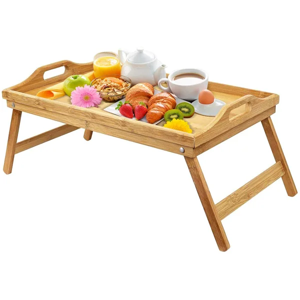 Wholesale Eco Friendly Bamboo Wooden Serving Tray Foldable Bed Dining Table