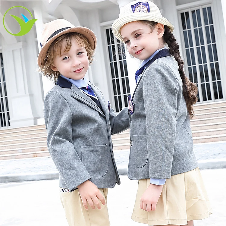 
Design uk style fashionable beautiful little grey blazer boys girls primary school uniform for kids 