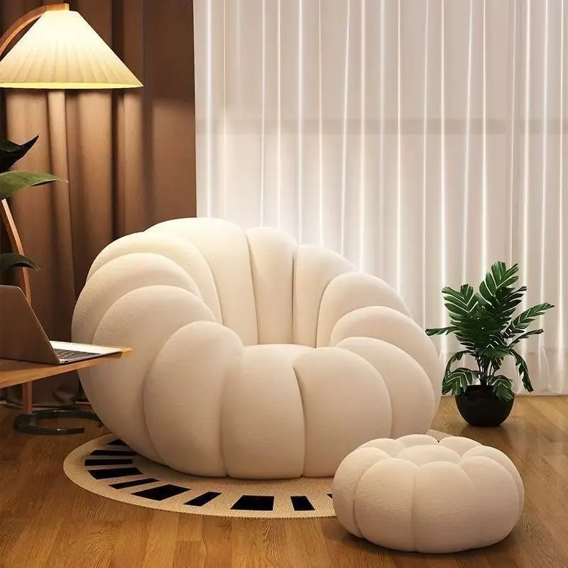 Pumpkin Leisure Chair White Mutton Plush Lazy Sofa Living Room Outdoor School Hall Modern Tatami Light Luxury Bedroom Small Sofa