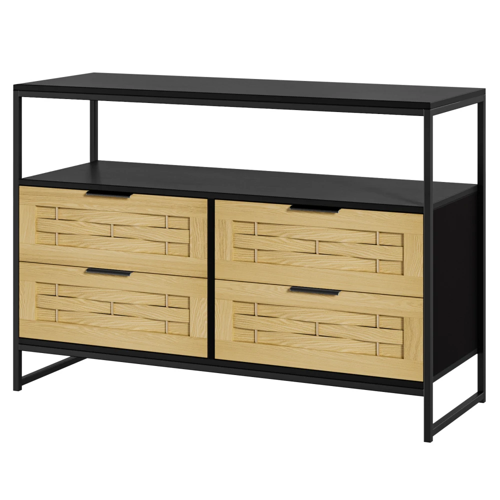 Accent Sideboard Buffet Storage Cabinet with Woven Decorating 6 Drawers for Living Room Kitchen Bedroom