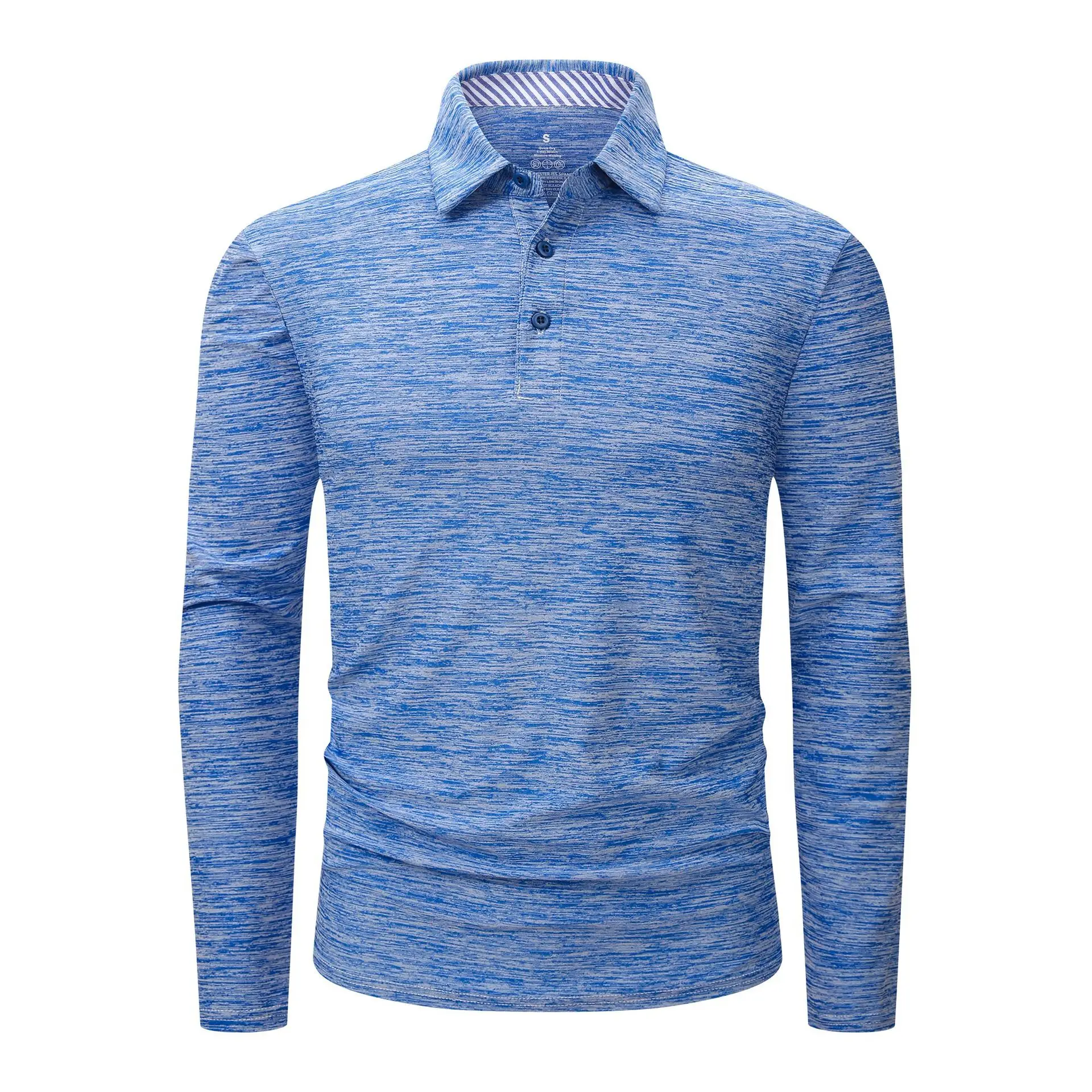 Wholesale Casual Men Polyester Spandex Moisture Wicking Sport Long Sleeve Soft Polo Shirt Blank Solid Color Golf Polo