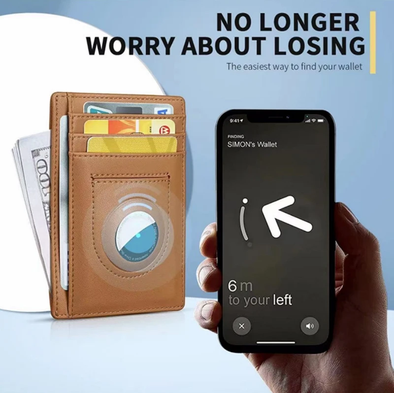 Custom Leather Smart FID Blocking Slim Carbon Fiber Card Holder Wallet For Men Compatible with Air Tag