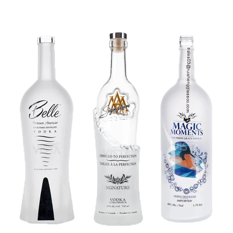 wholesale Tall label print frost vodka glass empty gin whiskey bottle clear rum brand bottle glass spirits liquor bottle 750ml