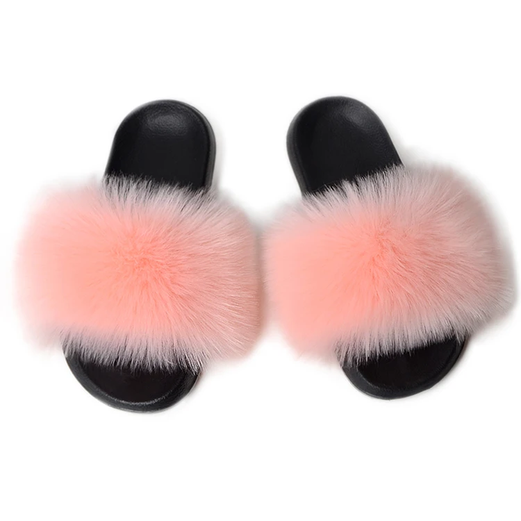 
Wholesale Faux Fur Slides Women Fur Slippers Furry Raccoon Sandals Fake Fox Fur Flip Flops Home Fuzzy Casual Plush Shoes 