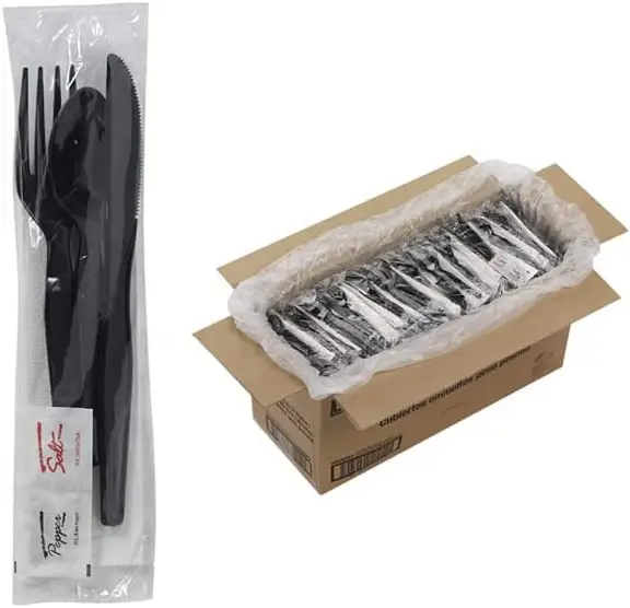 Individually Wrapped Black Plastic Cutlery Packets/ Disposable To Go Silverware Set, Heavy Duty Cutlery Kits