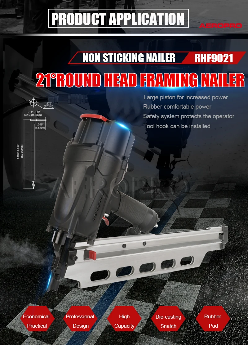 AEROPRO RHF9021 Pneumatic Air Nail Gun Nailer Air 21 Degree Round Head Framing Nail Gun