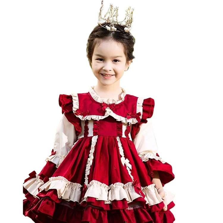 2023 Autumn/Winter Lolita Dress Girls Spanish Princess dress red velvet dress