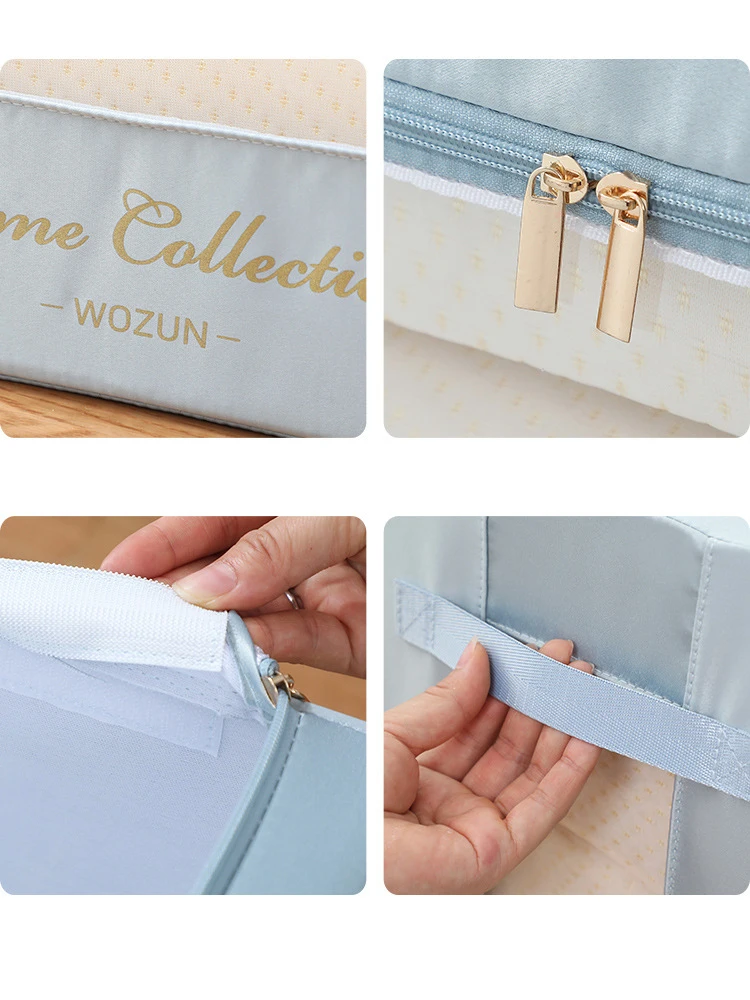 Fashion Transparent Visible Golden Silk Screen Clothes Folding Satin Fabric Storage Box home storage & organization blanket bag