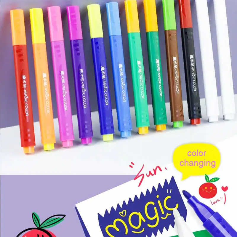 Hot Create 3D Lettering or Write Secret Messages Magic Felt Tip Pens Funny Magical Color Change Marker Pens