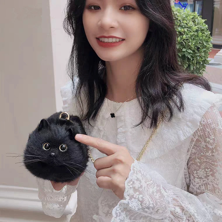 
Super hot selling handwork simulation black cat party bag fashion evening creative shoulder purses and handbags for Gift giving 