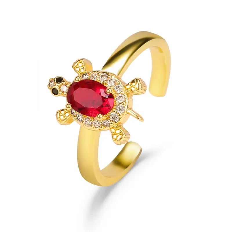 HOVANCI Cool Bling Bling Inlaid Zircon Finger Ring 18k Solid Gold Diamond Dainty Colored Oval Turtle CZ Zircon Ring for Party