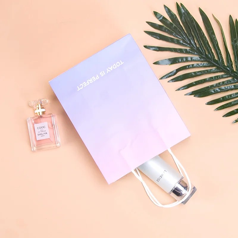 KM Custom Logo Clothes Shoes Underwear White Kraft Tote Coffee Paper Bag  Recycled Hand Shopping Paper Small Gift Packing Bags