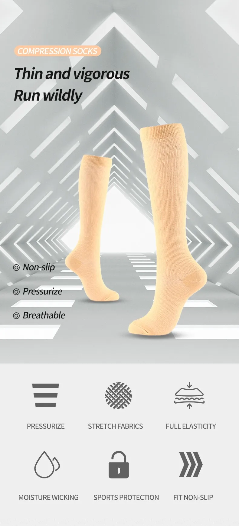 Zipper Compression Socks Knee High Close Toe Support For Women