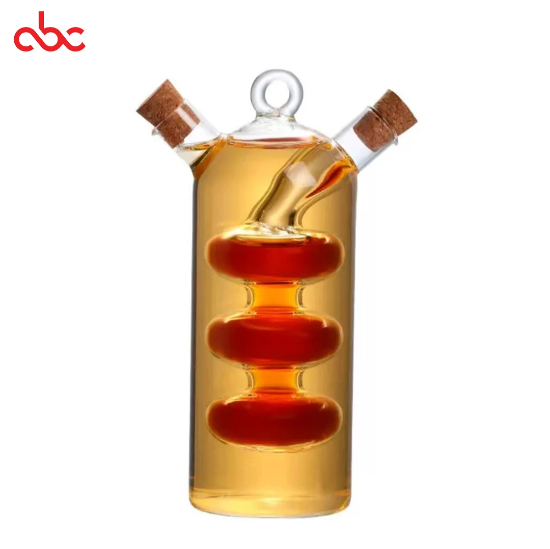 Glass Dispenser Custom Double Chamber Oil Bottle Cruet Kitchen 2 In 1 Oil And Vinegar Holder Dispenser