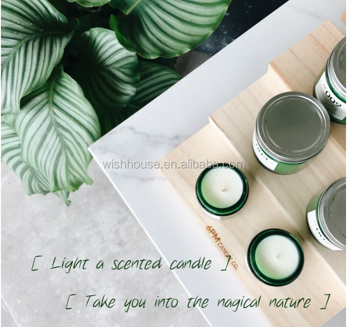 On Sale Handmade Big Capacity Plant Essential Oil  Green Jar Smokeless High Quality Scented Candle For Home Decor