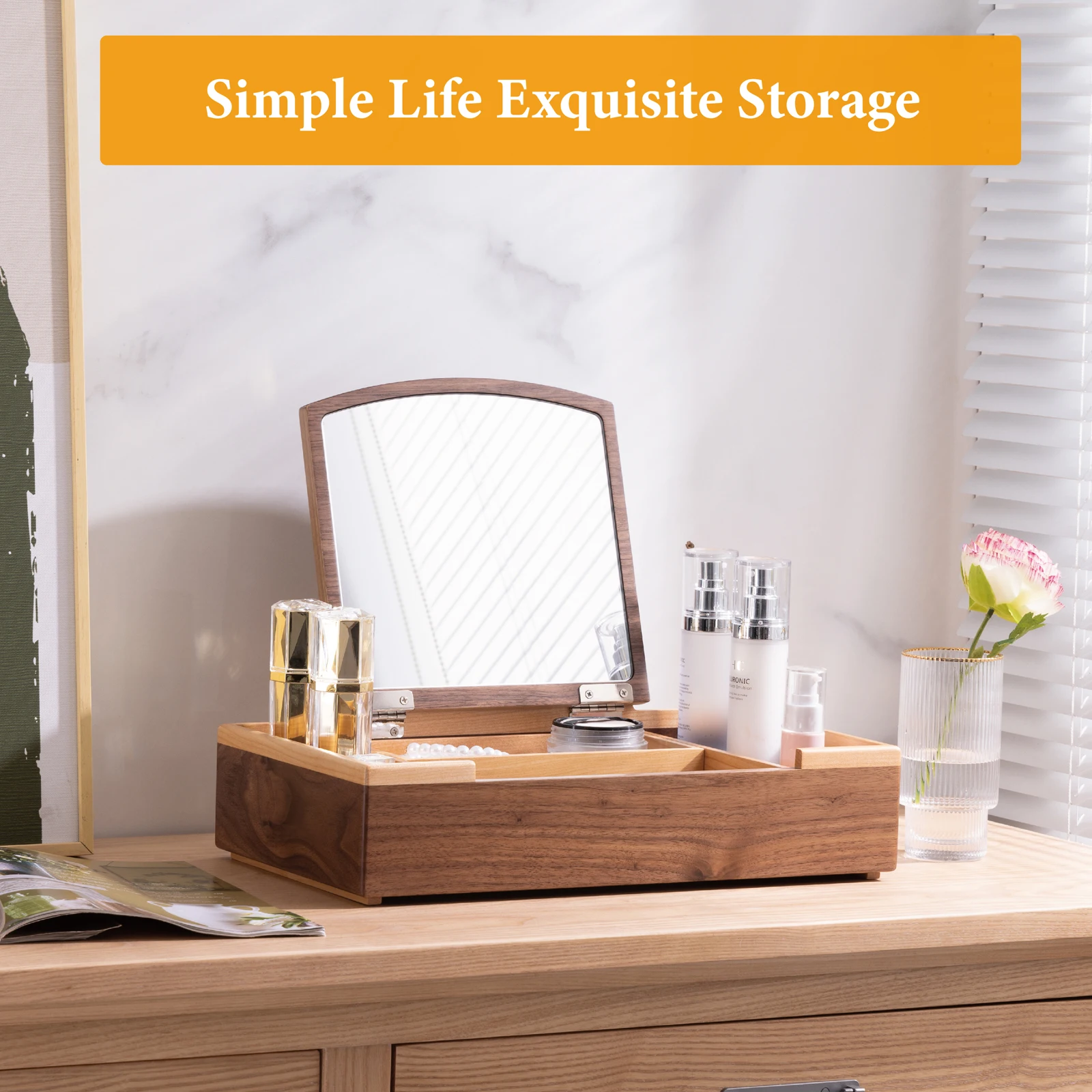 Luxury craft gifts jewelry case large capacity cosmetic organizer box storage makeup with wooden