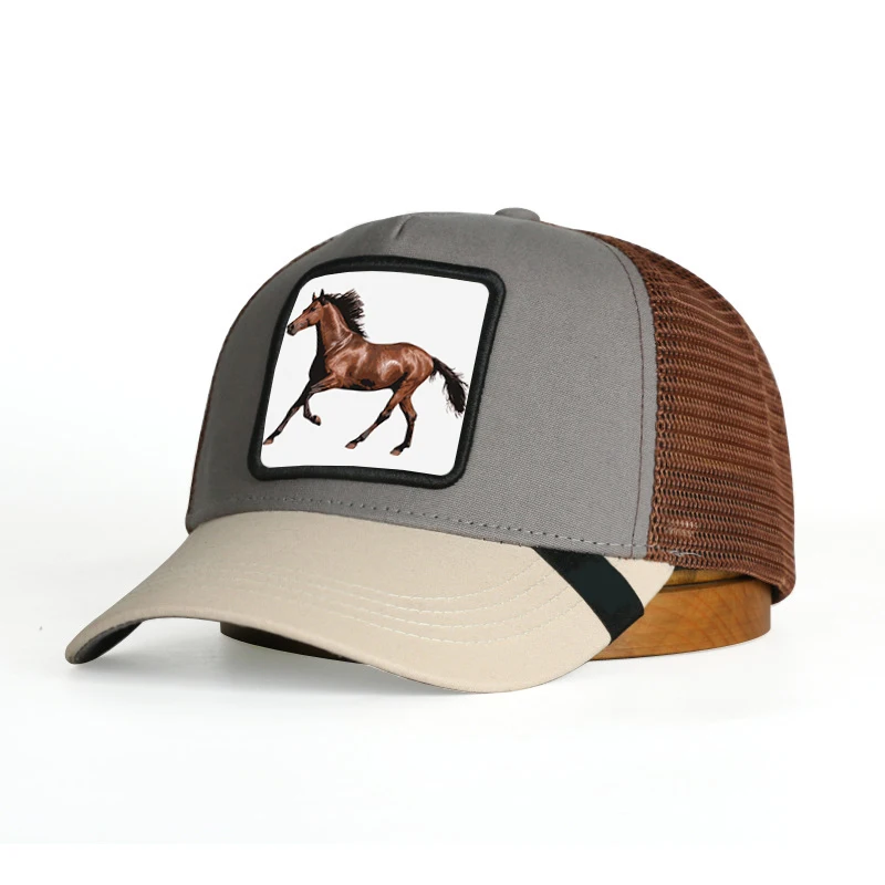 Wholesale Printed Star Polyester Frame 5 Panel Ventilated Baseball Cap Black Mesh Trucker Hat Baseball Caps