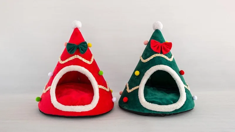 Christmas Tree Shape Pet Gifts House Warm Dog Felt Cat House Pet Supplies Bed Pet Sleeping House