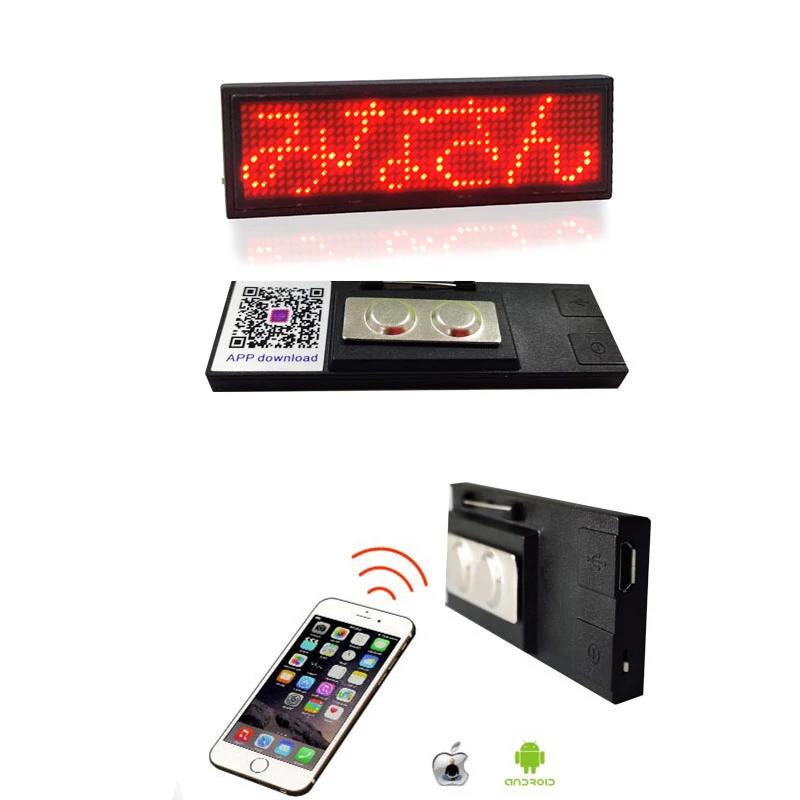 USB Rechargeable LED name tag Programmable LED Scrolling Message Name Badge APP control LED price tag