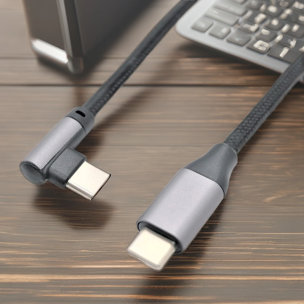with outer woven mesh  male aluminum shell straight to curved  Fast Charge Data USB C Type C cable
