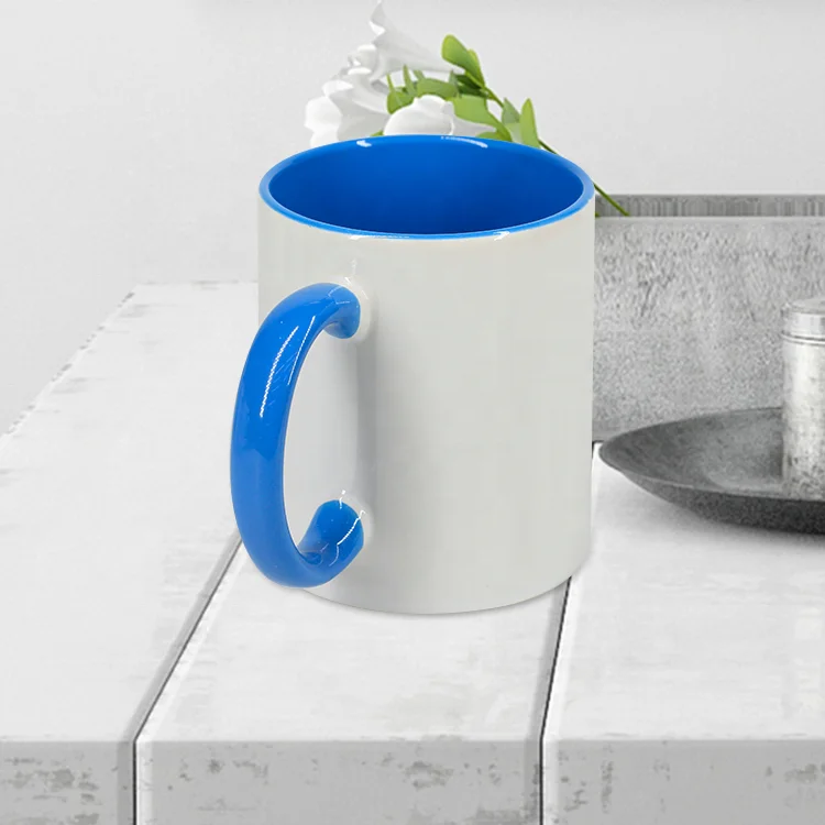 Однотонная белая кружка 11 унций с сублимационной печатью и цветным