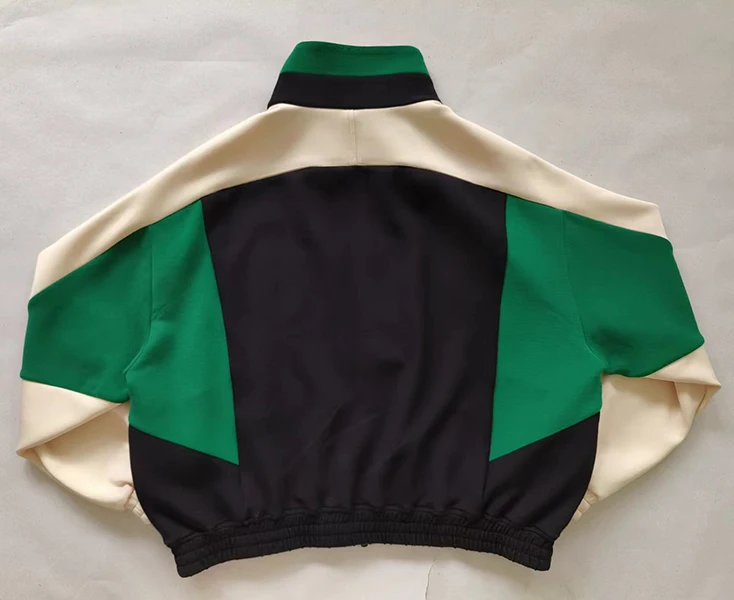 custom women long bomber cute  womens trench windbreaker jacket tri-color track neon quilt panel sweatshirt