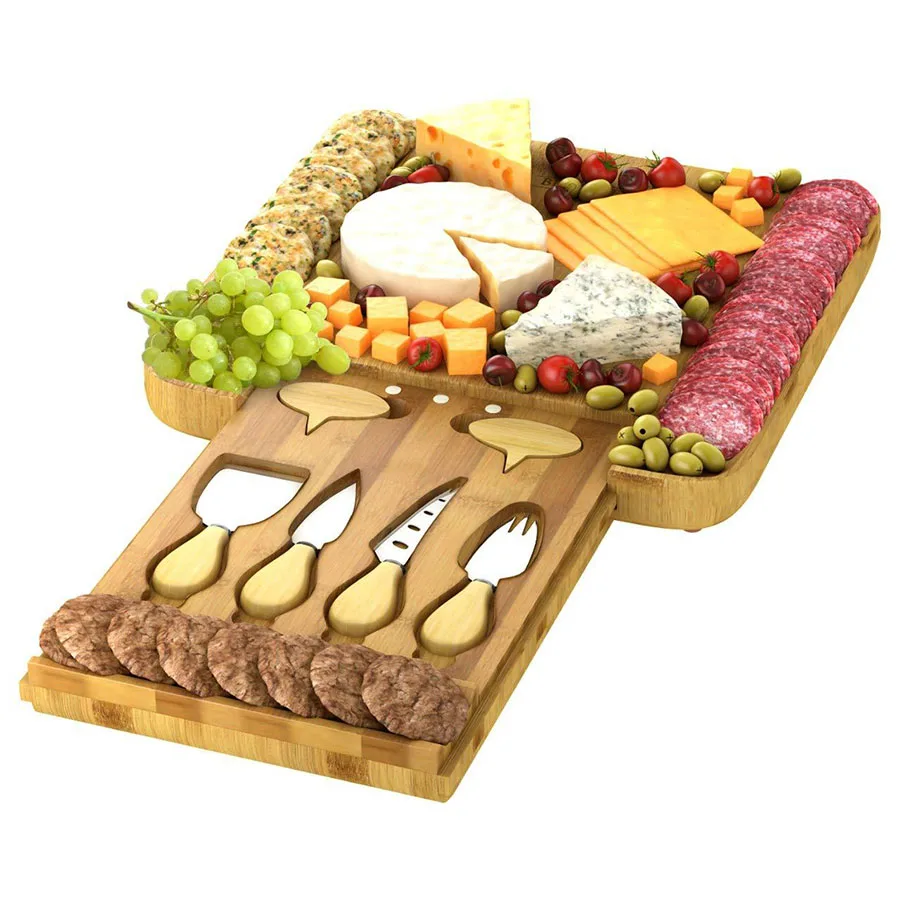 
Factory direct sale bamboo cheese board with four-piece stainless steel knife set bamboo cheese board 