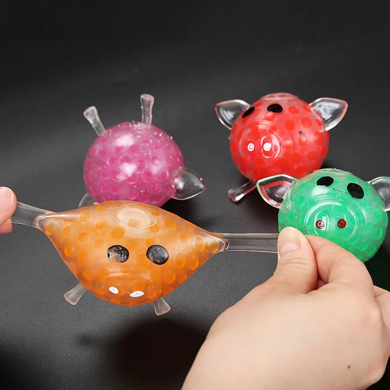 Wholesale TPR material Splat Pig ball Stress Relief Toy With Bead Inside Soft Squeeze Stress Toys Anti Stress Relief Ball