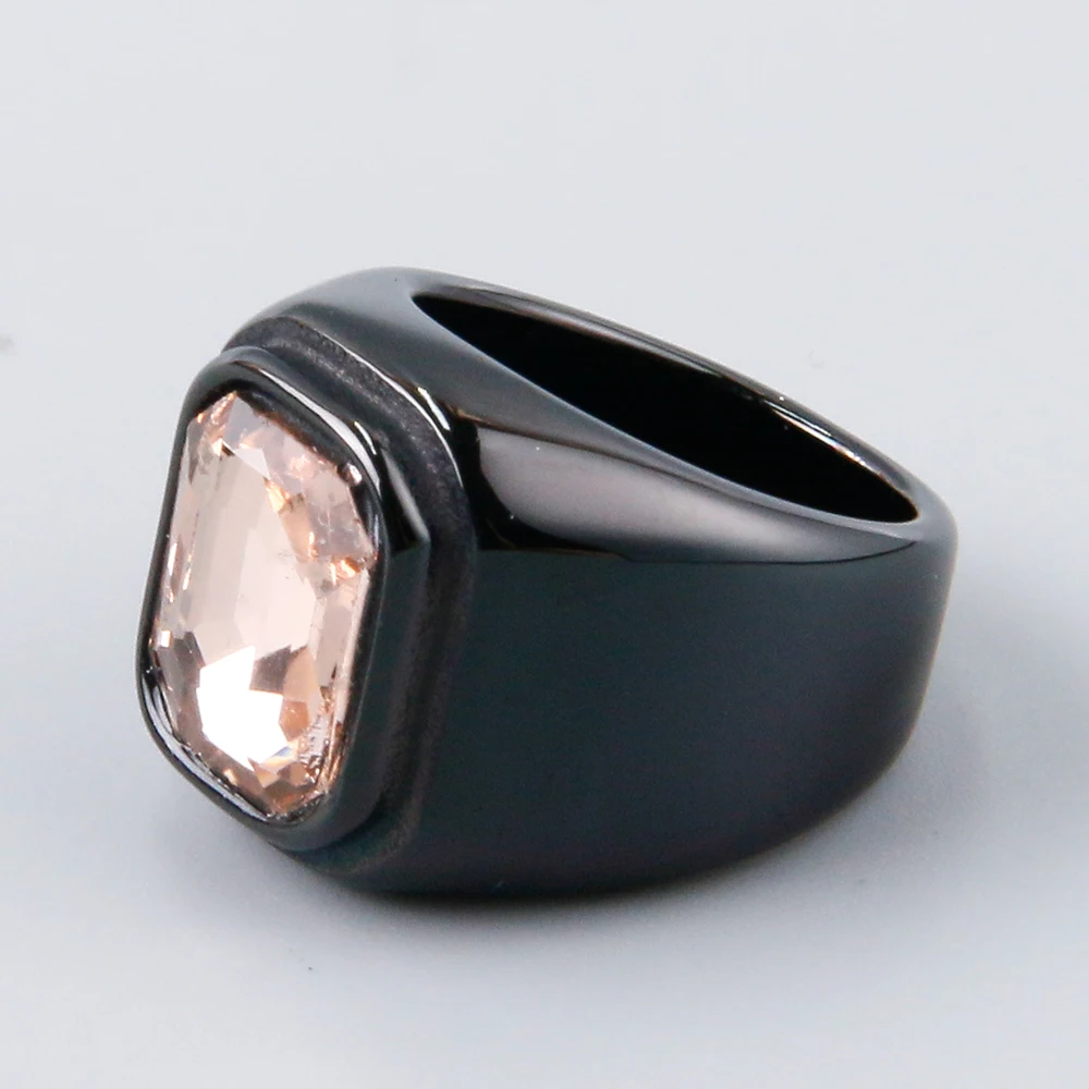 Modern Aesthetic Ring 17Mm Geometric Type Stainless Steel Gemstone Bulk Thick Metal Square Stone Crystal Ring For Men Unisex