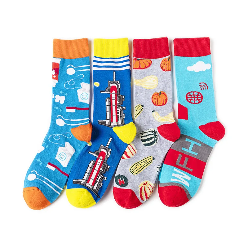 Wholesale funny crazy designer socks funny cool fashion custom logo cotton novelty socks fancy sox tube crew happy dress socks