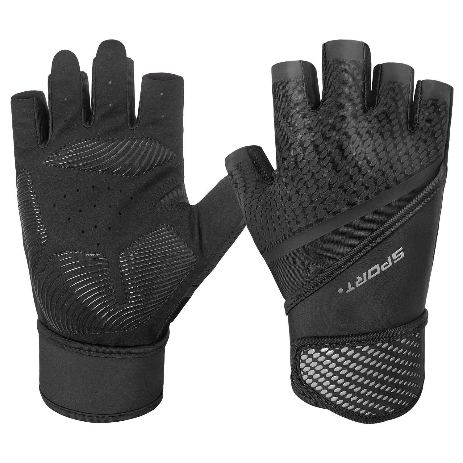 Custom Logo Unisex Sports Fingerless Weight Lifting Fitness Gloves Shockproof Cool Training Gym Gloves