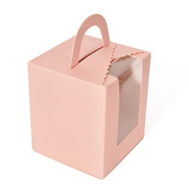 New Designed Handle Pastry Containers Muffins Cupcake Boxes Favor Packing Single Cupcake Carrier for Bakery Wrapping Party