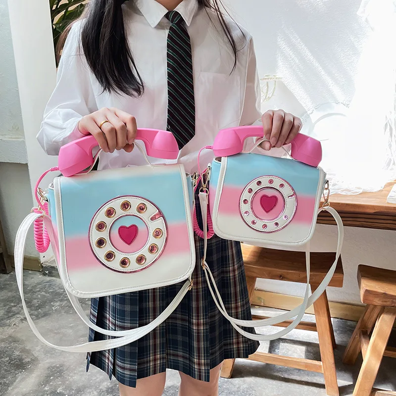 Cute Mommy and Me Trendy bolso de mujer Girls PU Creative Funny Designer Telephone Shape Shoulder Crossbody Handbag novation bag