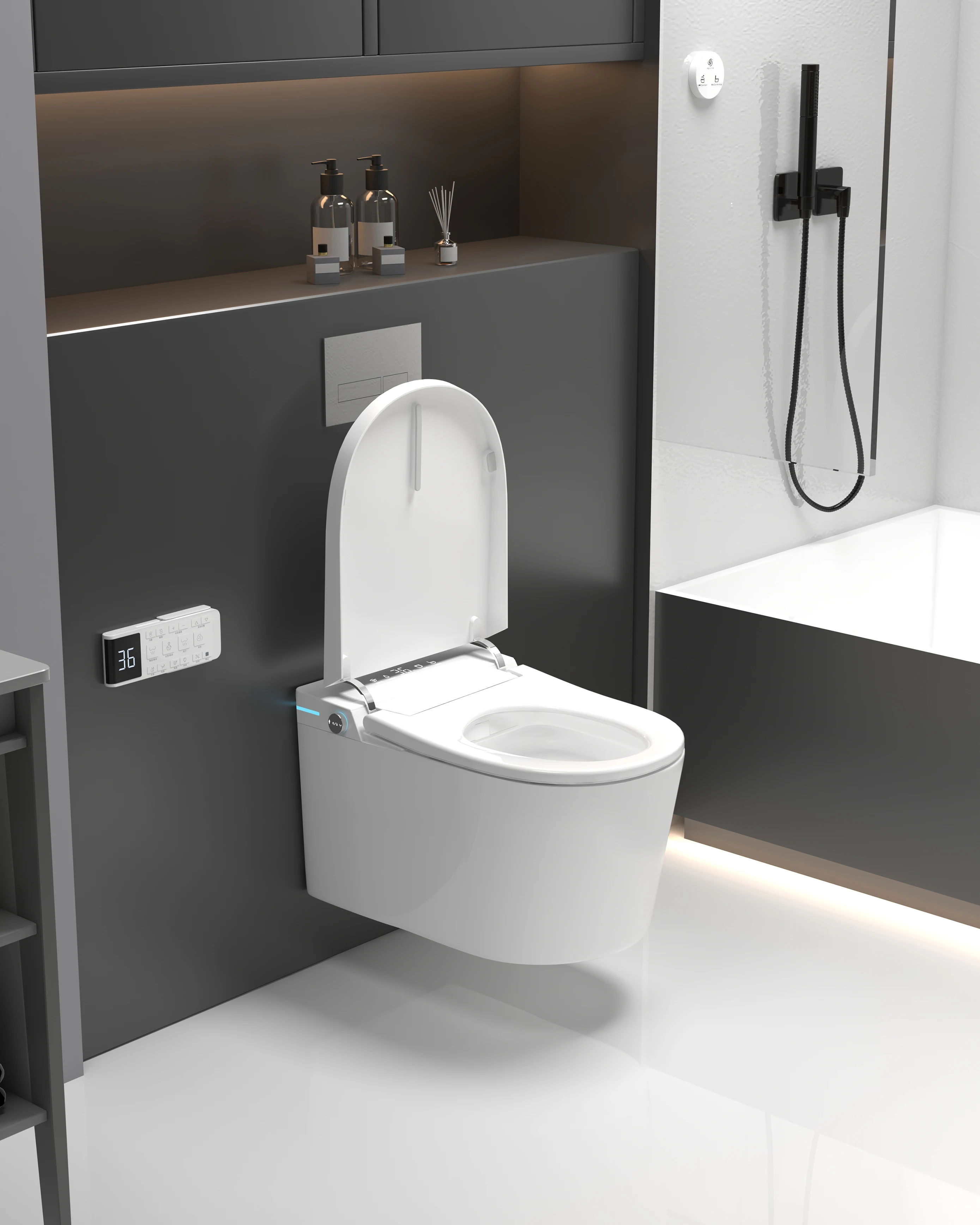 Intelligent Ceramic WC Toilets Square Wall Mounted Suspended Smart Toilet with Remote Control Conveniently Hang on Wall
