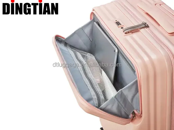 Universal Wheels Tsa Lock Password Boarding Laptop Computer Pocket Type-C Usb Trolley Travel Suitcase Front Opening Luggage