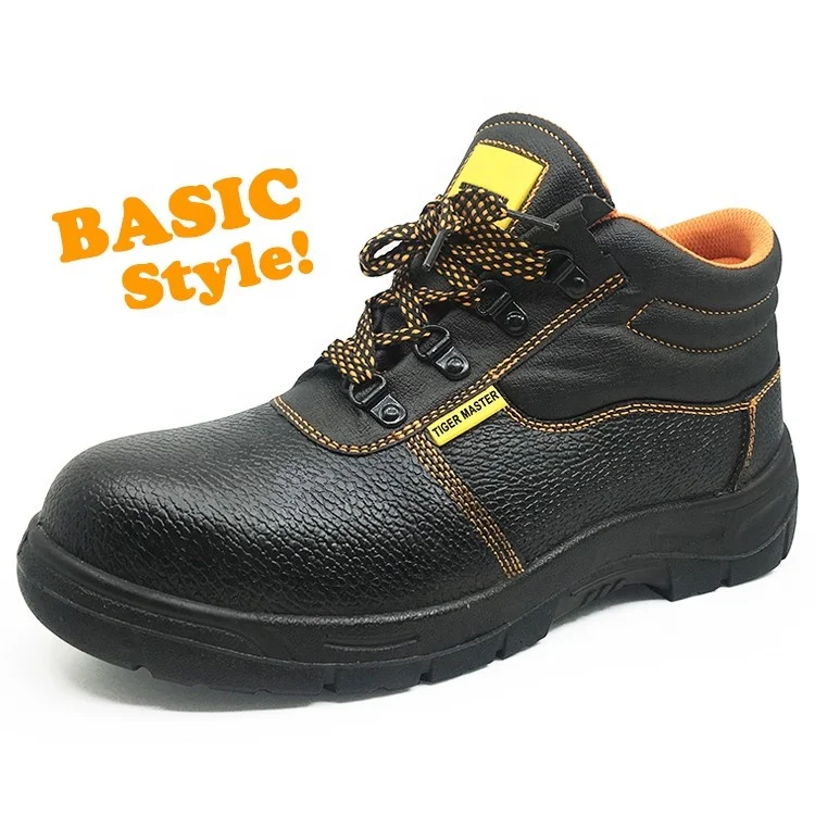 Basic style oil resistant anti slip black leather pu sole steel toe anti puncture industrial safety shoes dubai