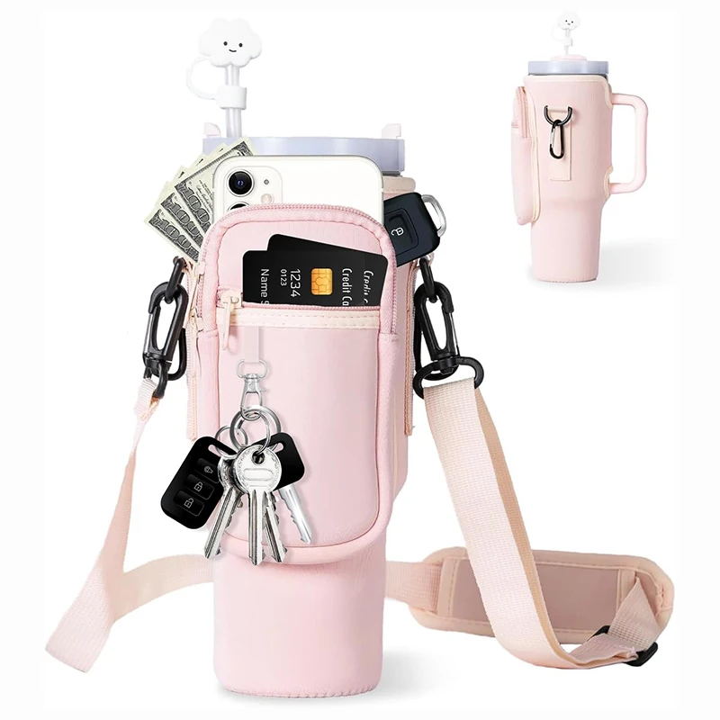 40 oz Neoprene Cup Covers Water Bottle Holder Pouch Crossbody Water Bottle Carrier Bag with Phone Pocket for 40oz Tumbler Cup