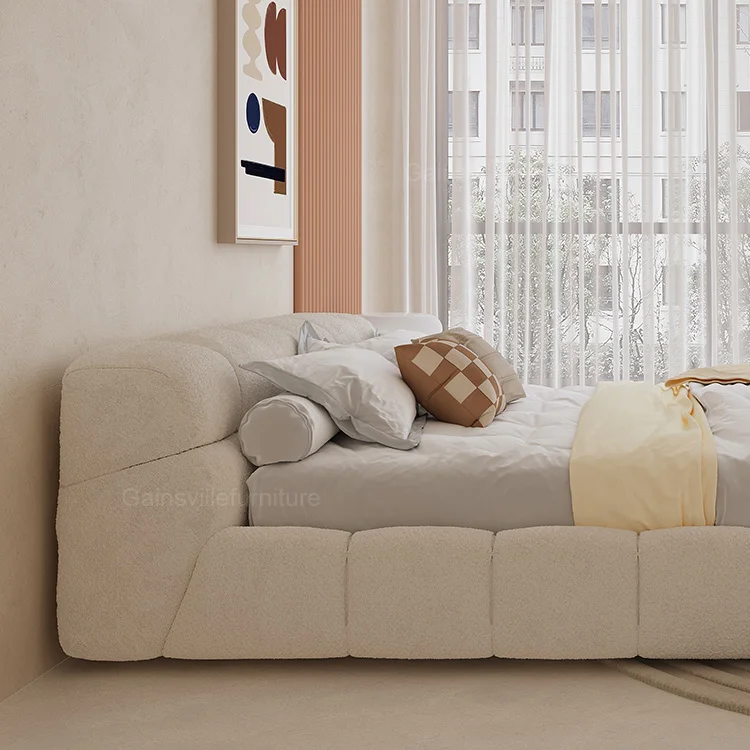 Luxury king queen size upolsthered bed room set modern white velvet design double home furniture bedroom set